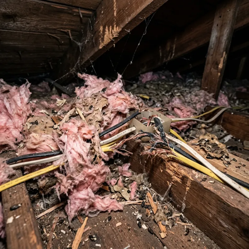 Contaminated ceiling insulation being assessed in a Drysdale roof space